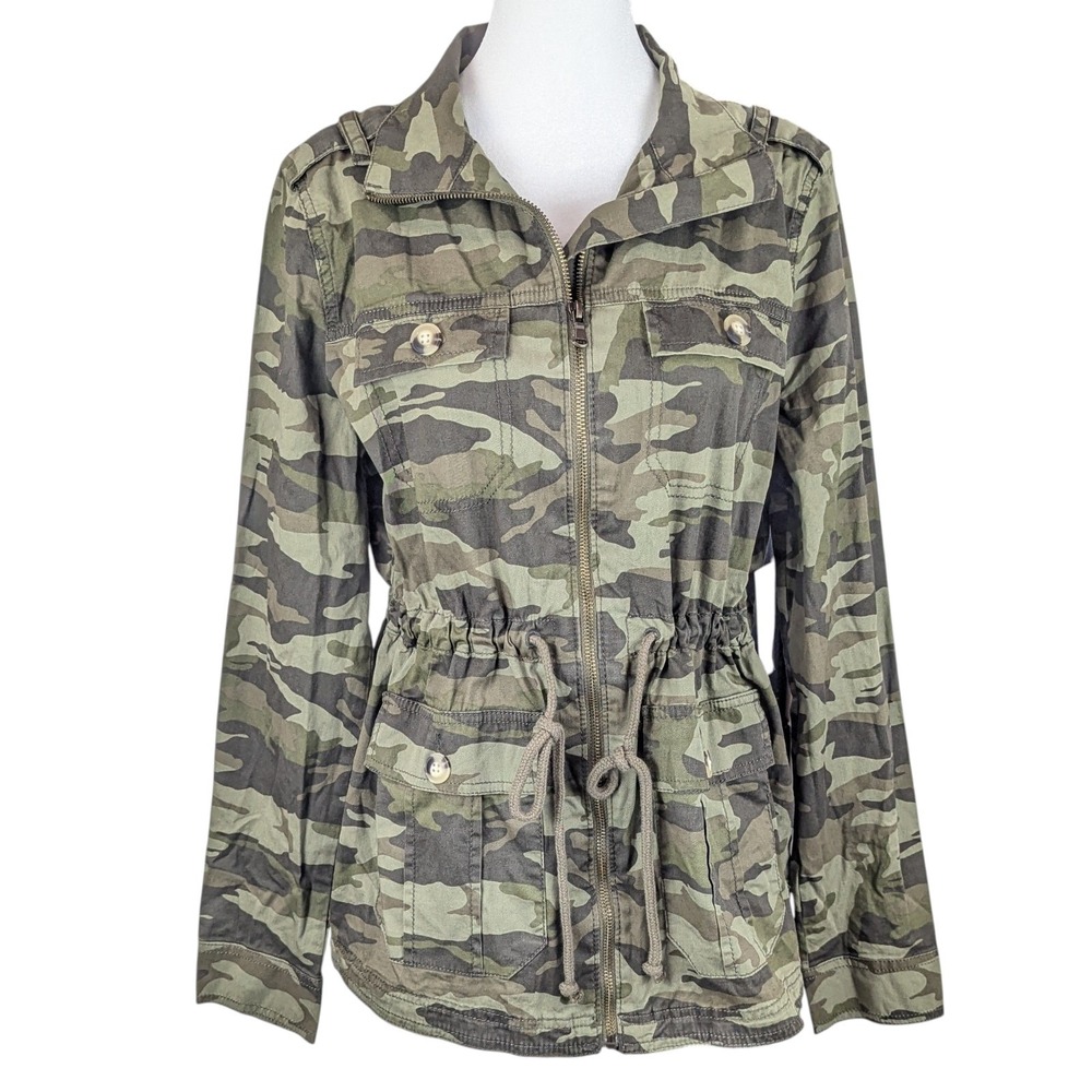 SO Camo Utility Jacket Womens Medium Green Military Full Zip Cinch Waist Pockets